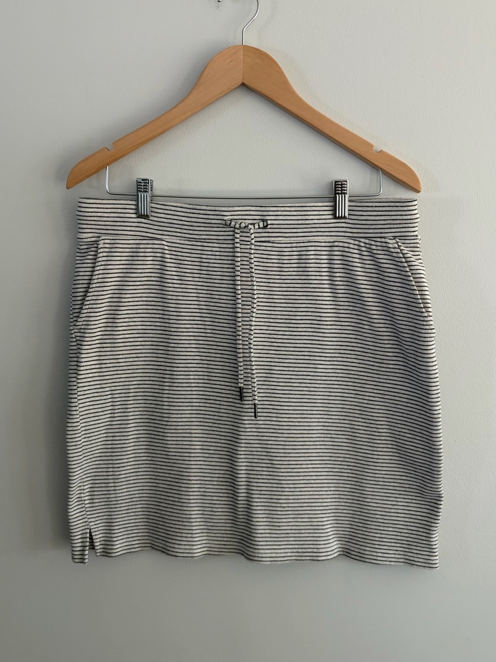 Striped Drawstring Skirt - Black and White